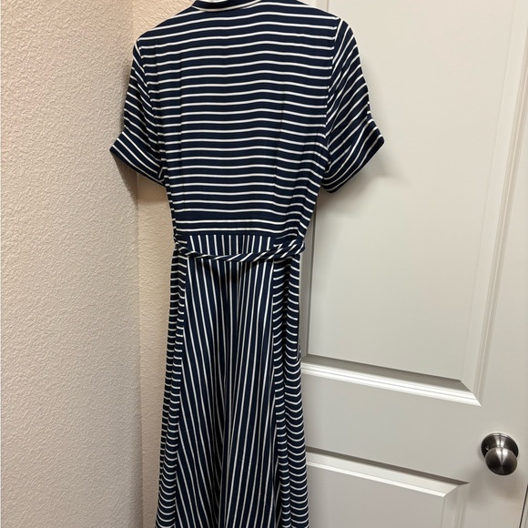 J Crew Silk Navy Striped Midi Dress - Picture 2 of 3